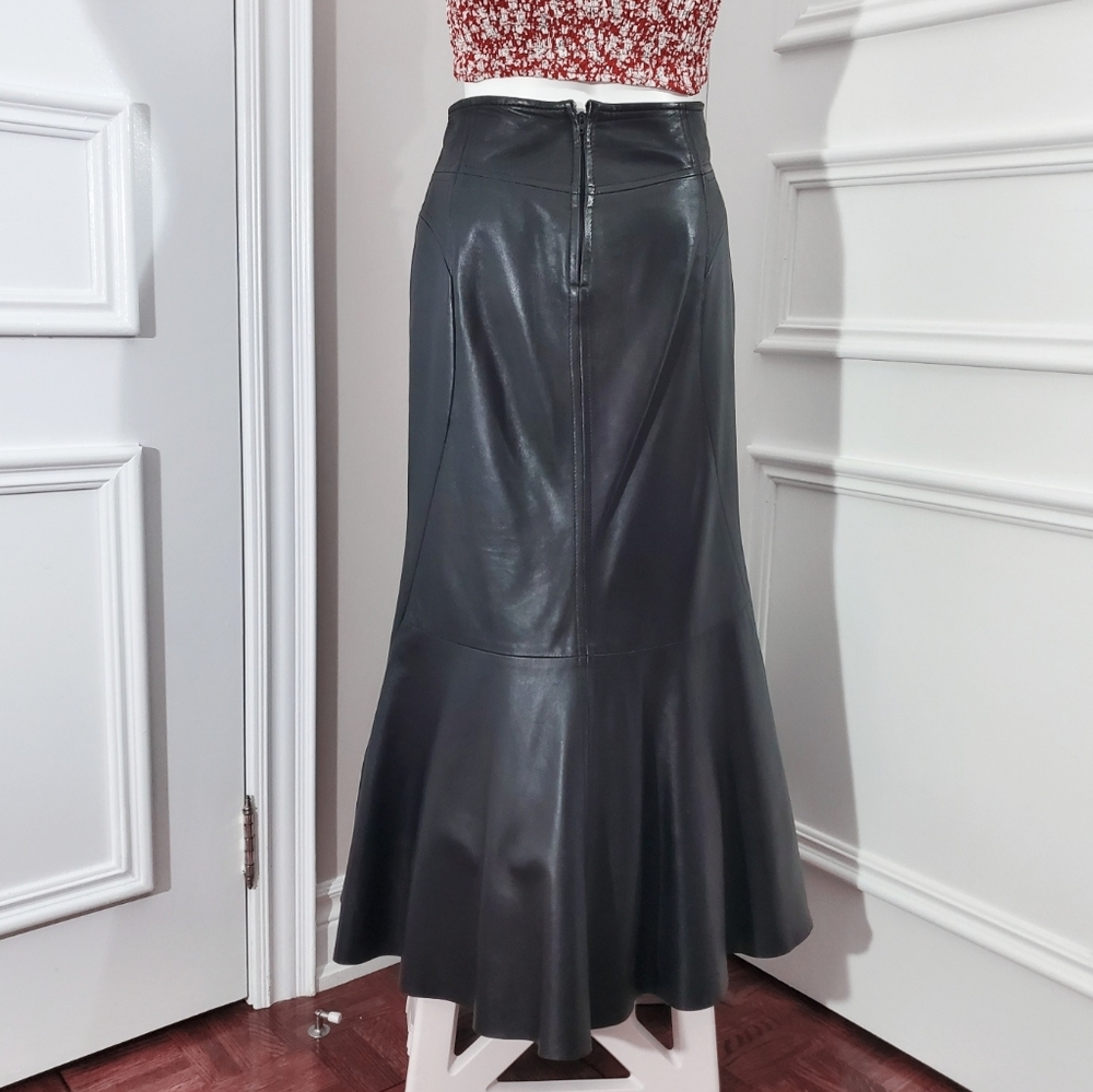 True Vintage 90's DANIER  Rocker Chic Leather Trumpet Maxi Skirt - Picture 6 of 17